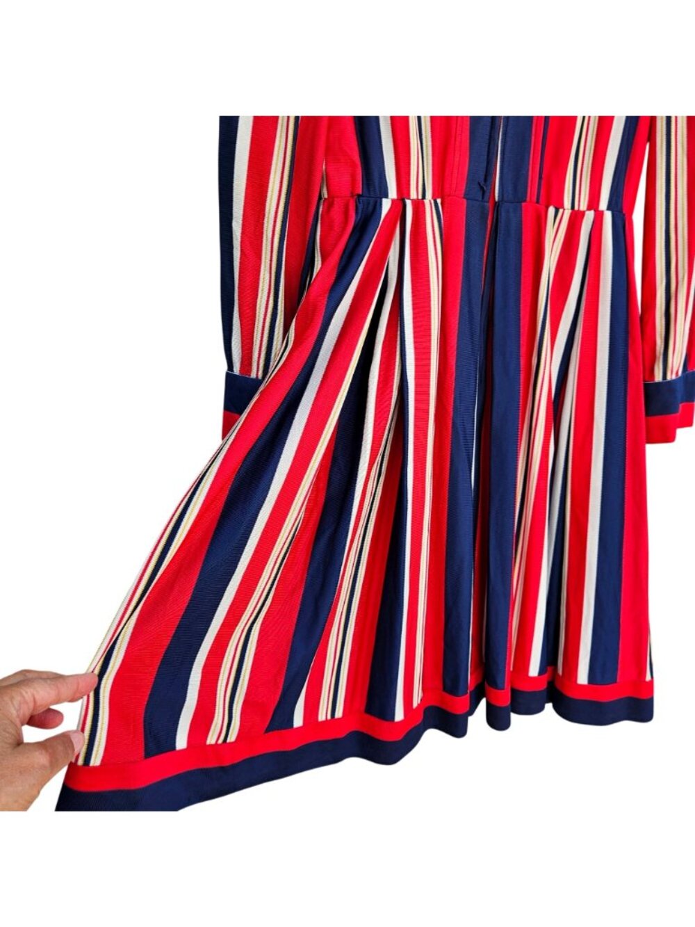 Vintage 70s California Stripe Nylon Knit Dress Red White Blue Zip Front Womens M - Picture 9 of 14